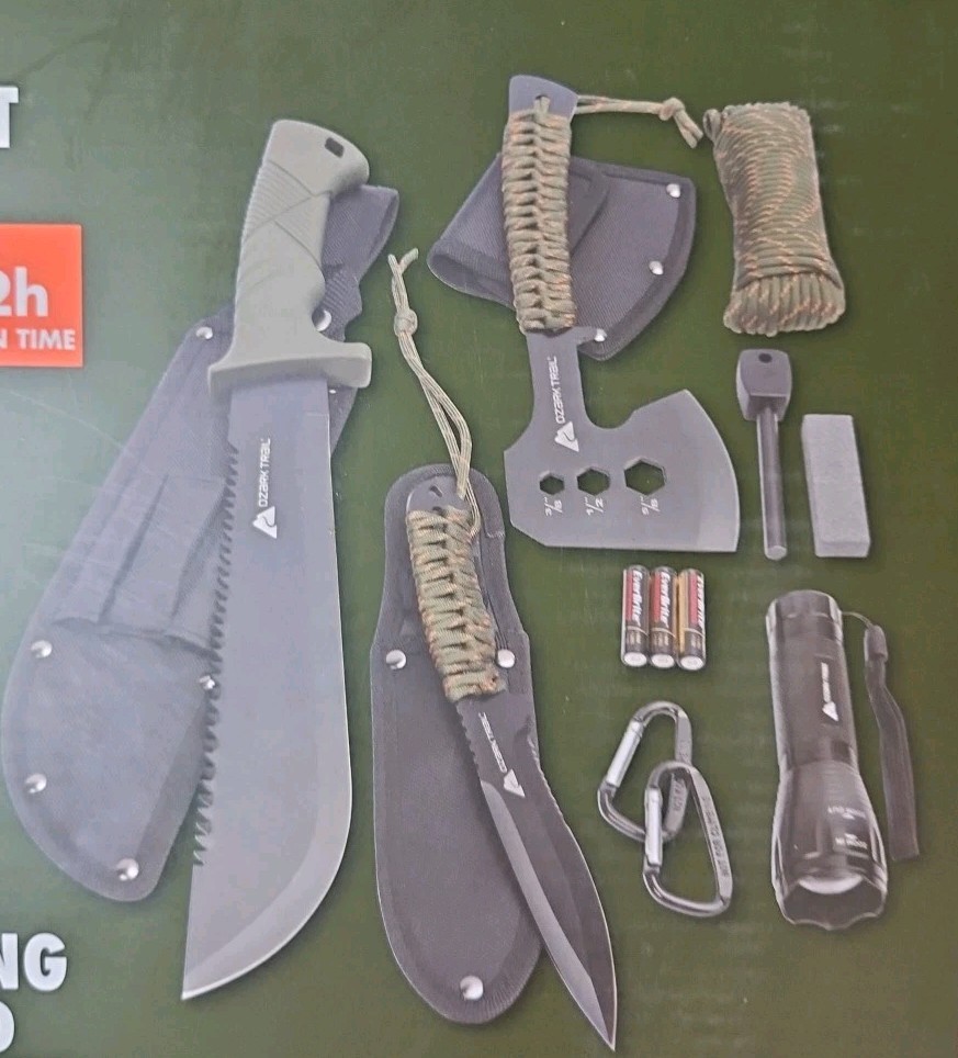 New OZARK TRAIL 12-PIECE CAMPING TOOL SET-Axe Sheaths Survival,MISSING KNIFE