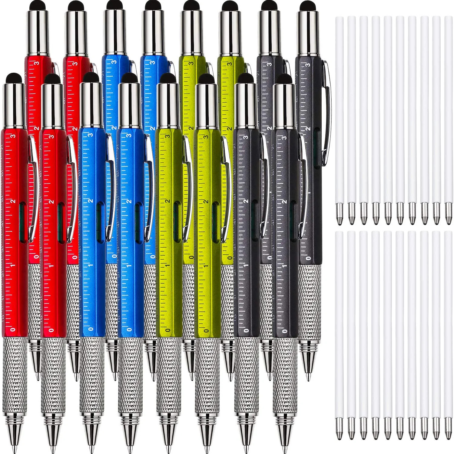 16pcs 6 in 1 Multitool Tool Pen Tech Tool Pen with Ruler Levelgauge, Ballpoint