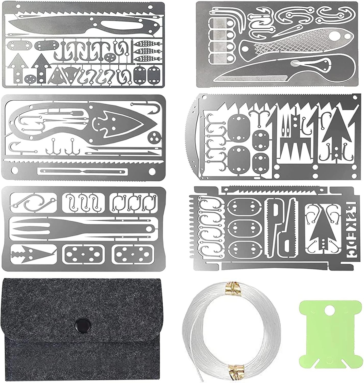 Hukado 9PCS Survival Card Multitool Camping Kit with Fishing Line Gear, Multipur