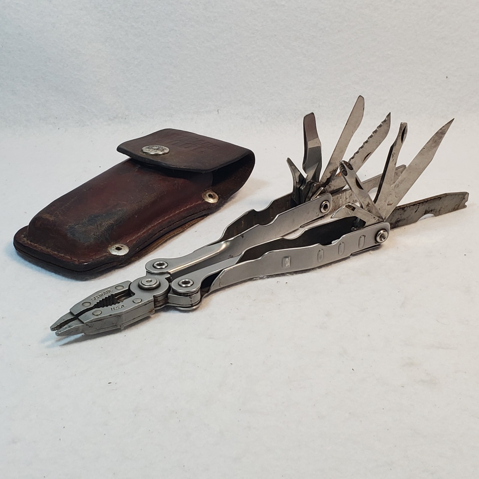 Vintage Schrade USA Tough-Tool ST1 Multi-Tool, Pliers Knife W/ Leather Sheath