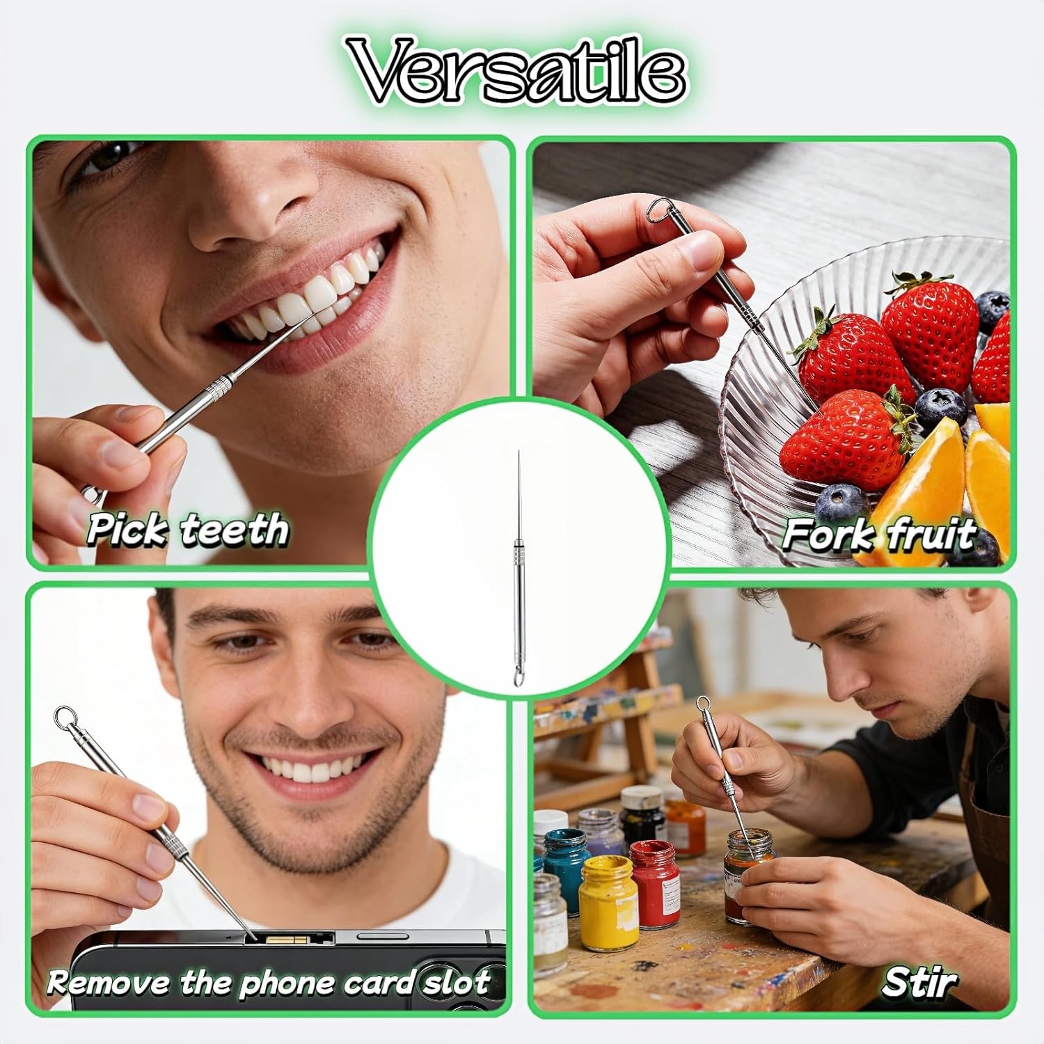 Portable Titanium Toothpick, Multi-Functional Reusable Stainless Steel Toothpick