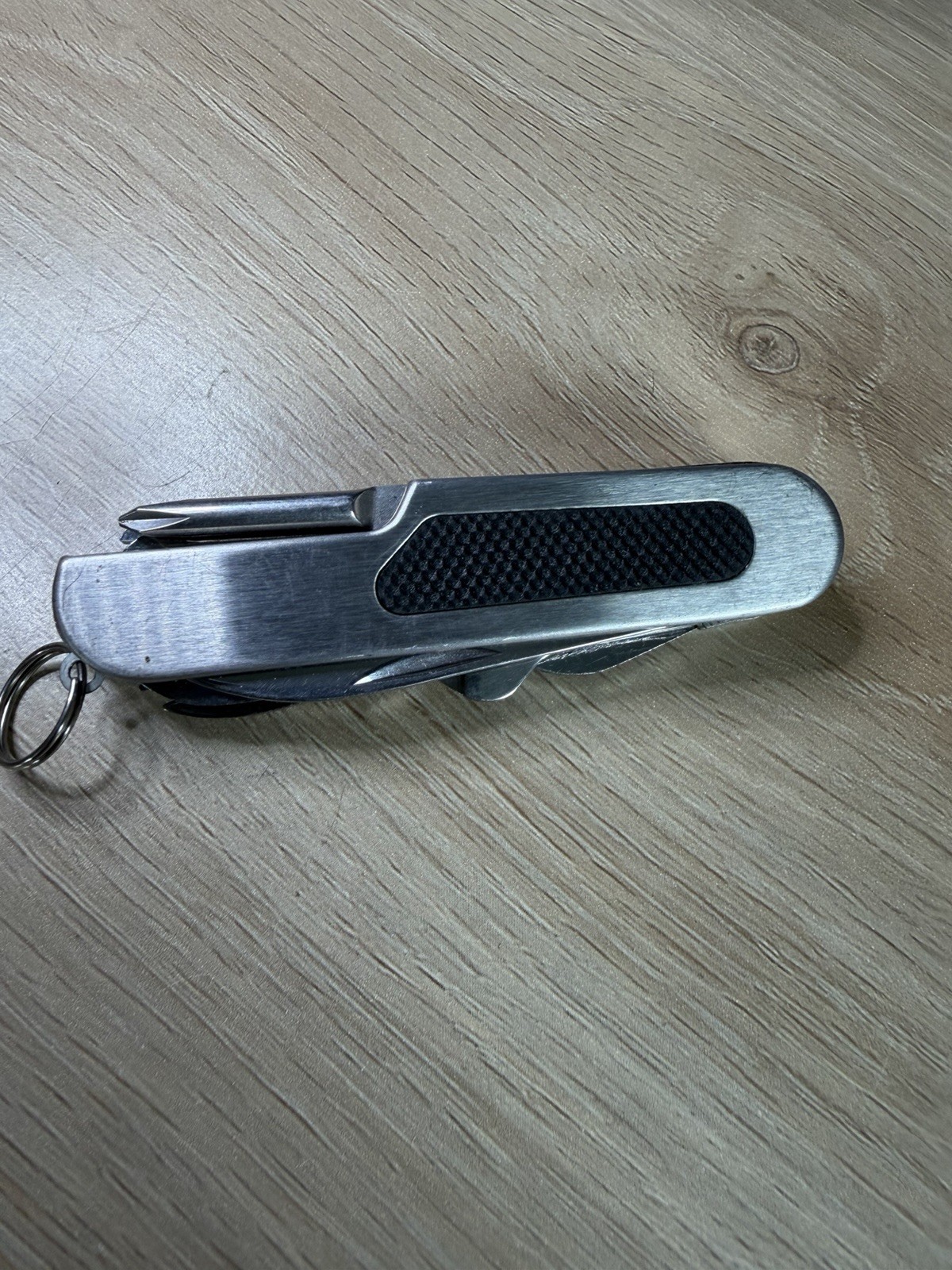 Multi-Tool Pocket Knife Stainless Steel Black Grip Insert Corkscrew Swiss Army