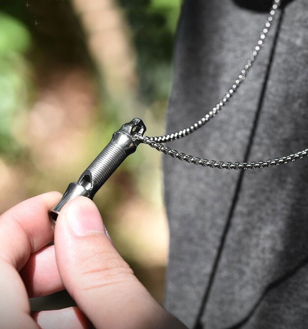 High Stainless Steel Whistle Necklace Lanyard Camping Survival Keychain EDC Tool