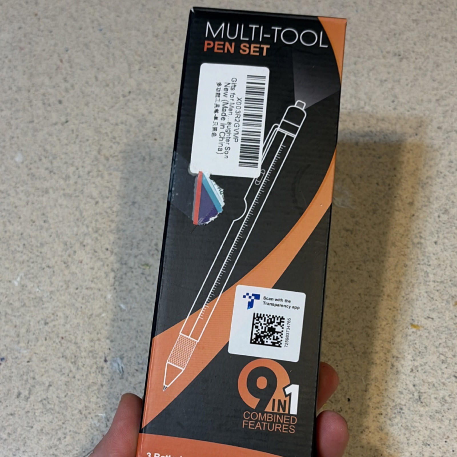 Black Multi-Tool Pen with LED Light, Stylus, Screwdriver, Ruler, Bubble Level