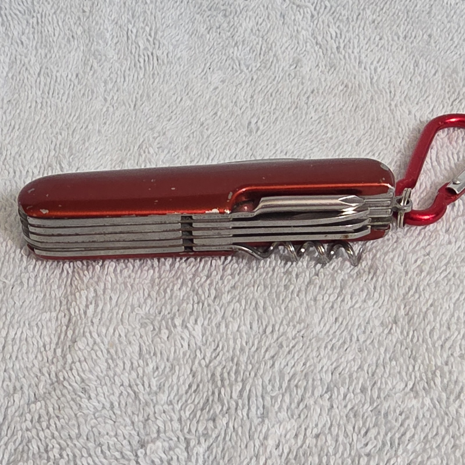 Red Stainless Steel 12-Tool Keychain Multi-Tool Pocket Knife w/ Corkscrew