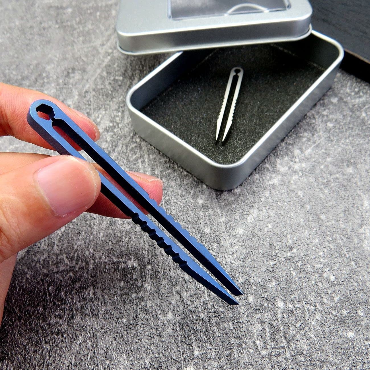 Canku 2pcs Mini Tweezers Titanium Portable Alloy EDC Blue