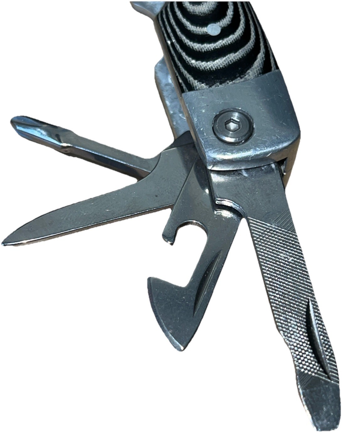 Grand Way Multi-Tool 9-Function Stainless Steel #2CR Black Swirl 6”