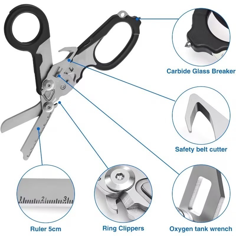 6-in-1 Foldable Trauma Shears – Tactical Raptor Medical Scissors with Holster
