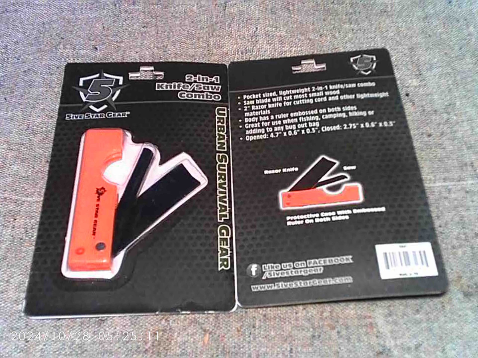 SPECIAL 2 for 1: 5IVE STAR GEAR 2-in-1 Knife/ Saw Pocket Combos Orange GREAT EDC
