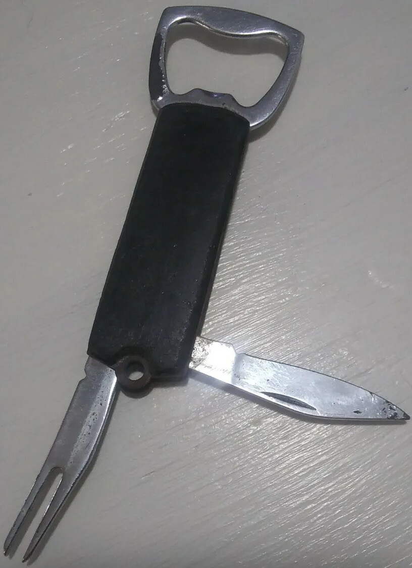 Old Pocket/ Keychain Multiple Tools Knife Fork And Bottle Opener $hips Free