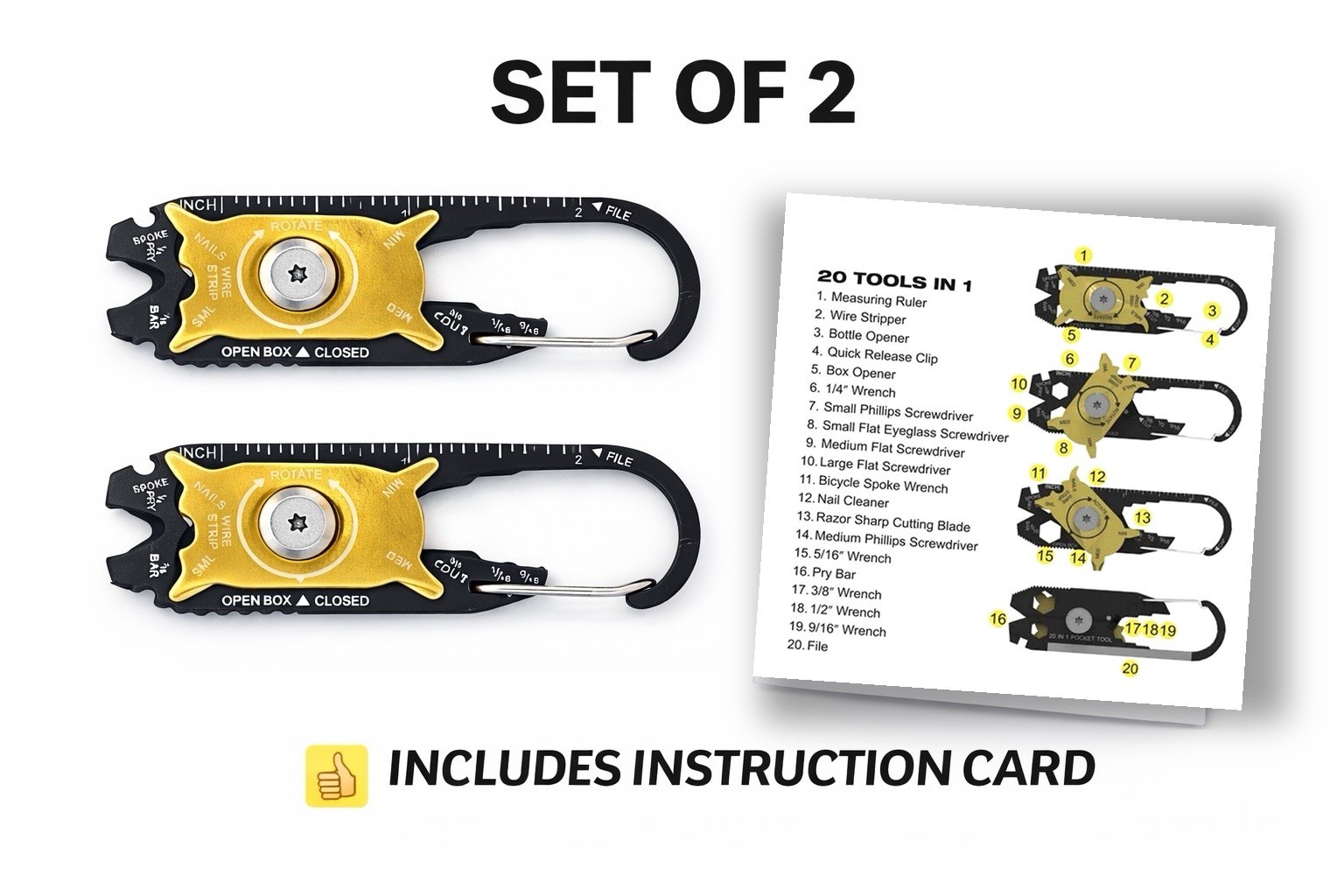 20 In 1 Multi Tool Keychain Set Of 2 Mini Pocket EDC Screwdriver Wrench