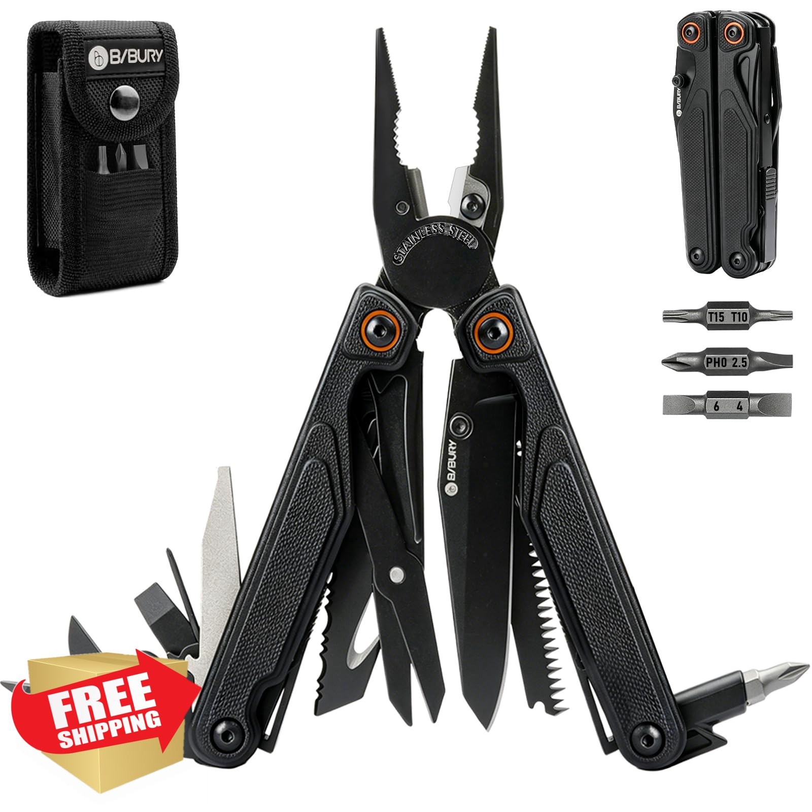 BIBURY G10 Multitool Pliers Black EDC 25-in-1