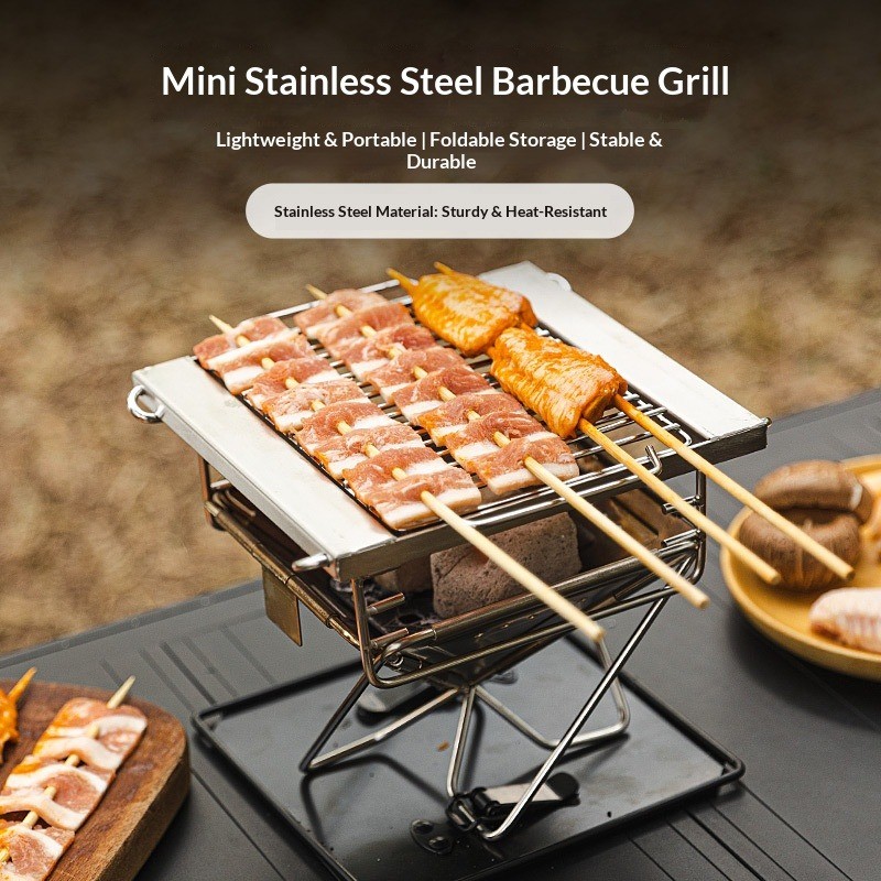 Outdoor folding barbecue grill stainless steel portable multifunctional grill