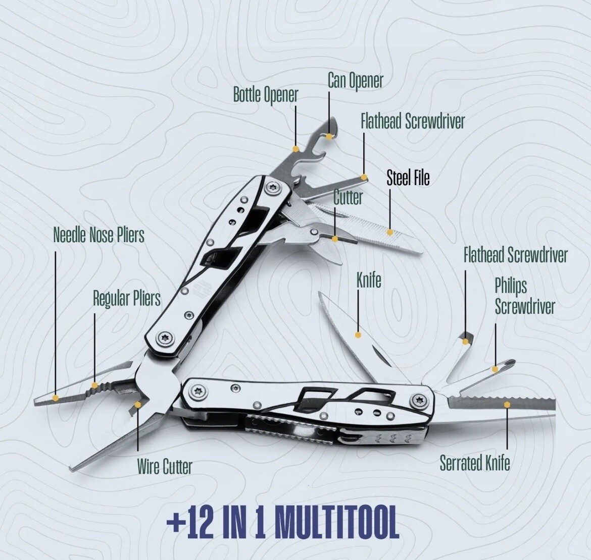 Multitool Plier – 12 In 1 Stainless Steel Pocket Multi Tool With Durable Sheath