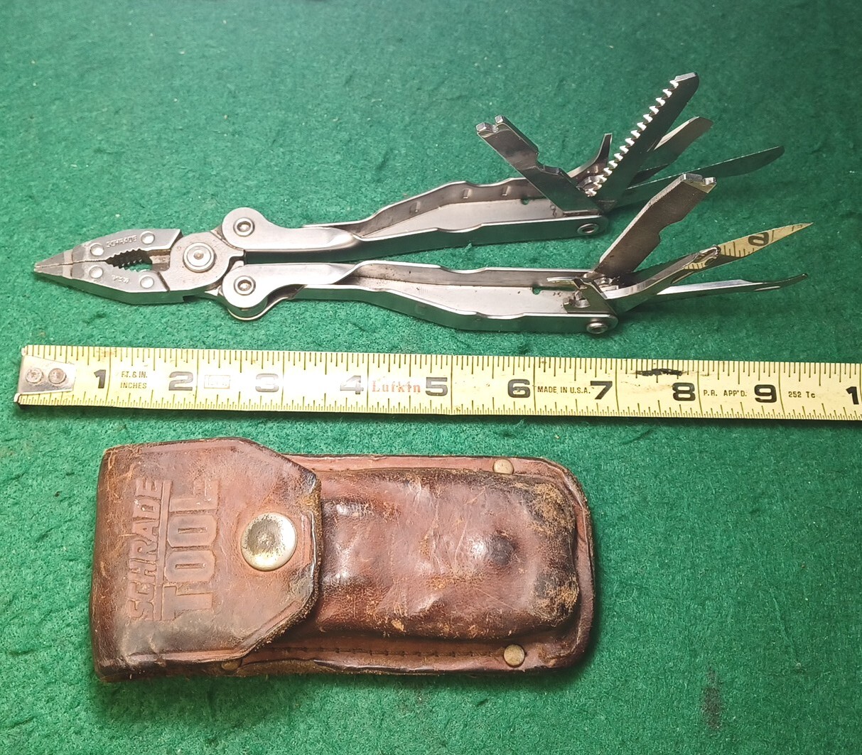 VINTAGE Schrade Tough Multi Tool W/ Original Brown Leather Sheath