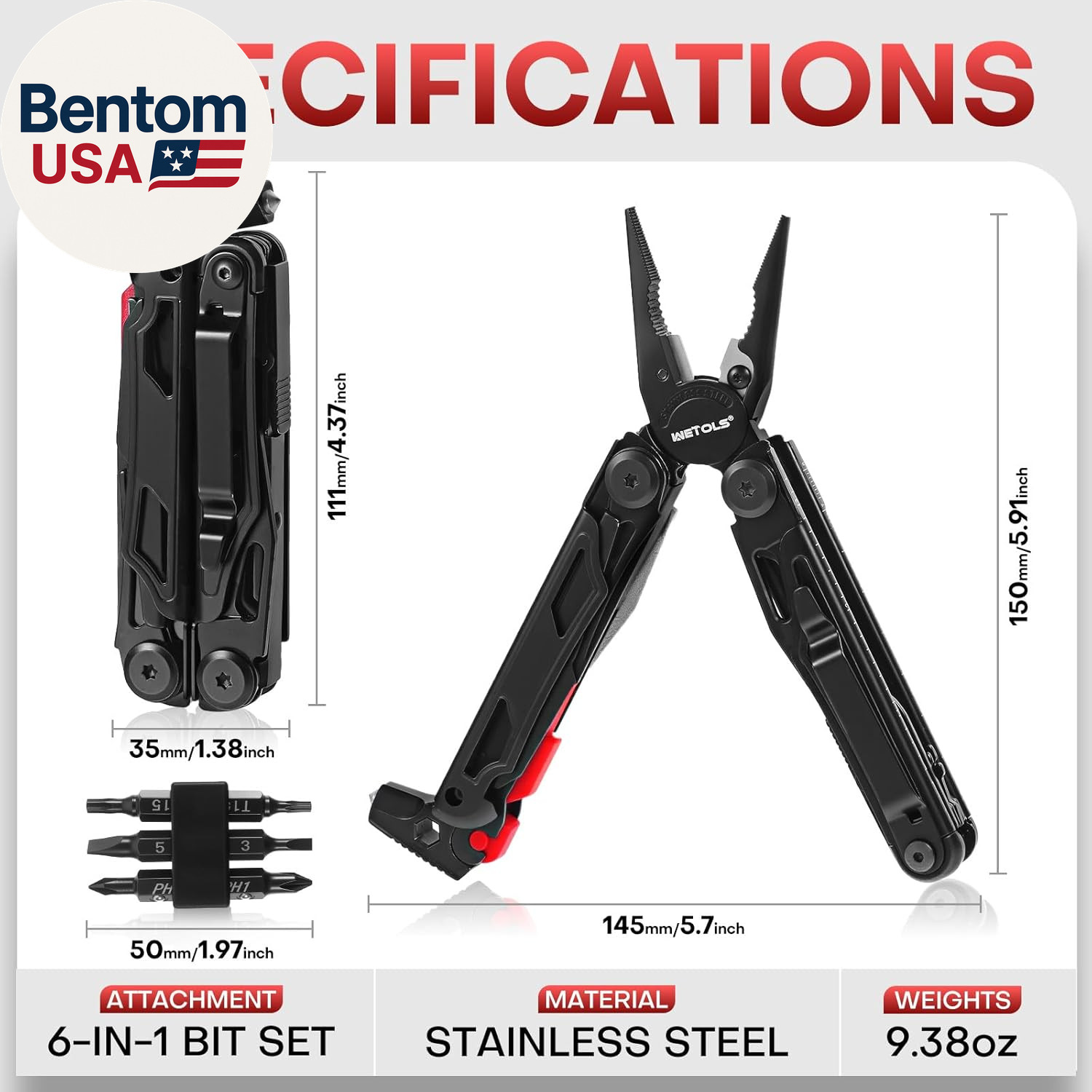 Multitool with Pocket Knife, 27-In-1 Stainless Steel Needle Nose Pliers with Scr