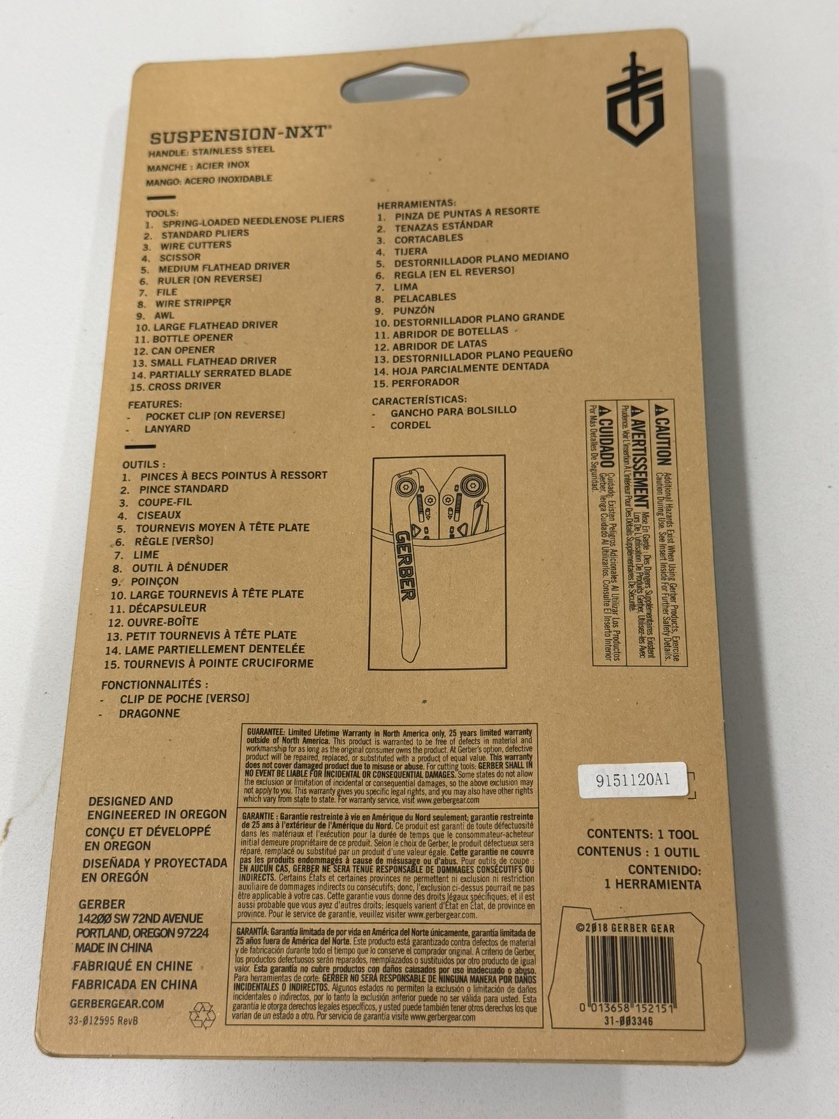 Gerber Suspension-NXT 15-in-1 Multi-Tool Pocket Clip Stainless NEW 31-003346
