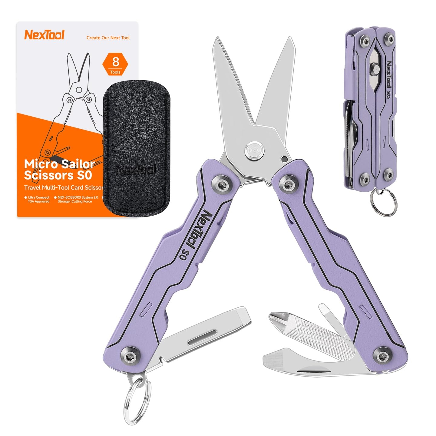 Micro Sailor Scissors S0, Mini Keychain Multitool with Serrated Scissors, 8-i…