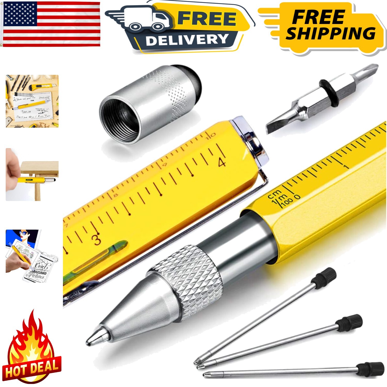 Compact Multitool Pen with Spirit Level and Screwdriver – Ideal Stocking Stuffer