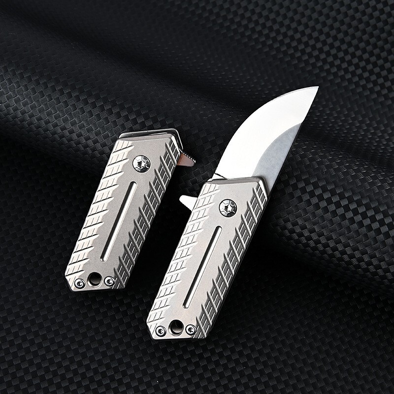 Mini Titanium Folding Knife D2 Blade Outdoor Survival Pocket Keychain EDC Tool