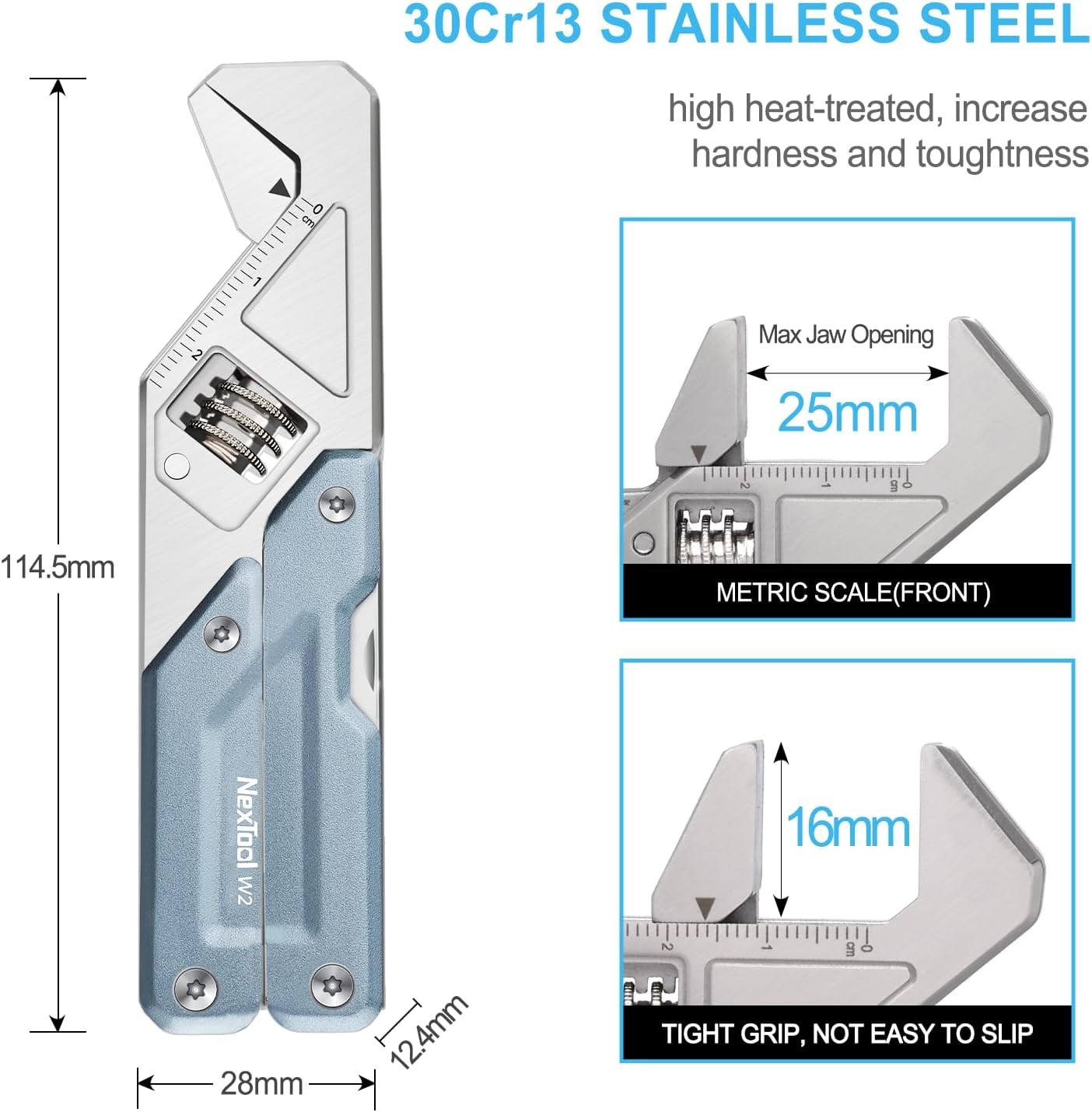 W2 8 in 1 Multi Tool W/ Adjustable Wrench Multitool Pliers Pocket Knife