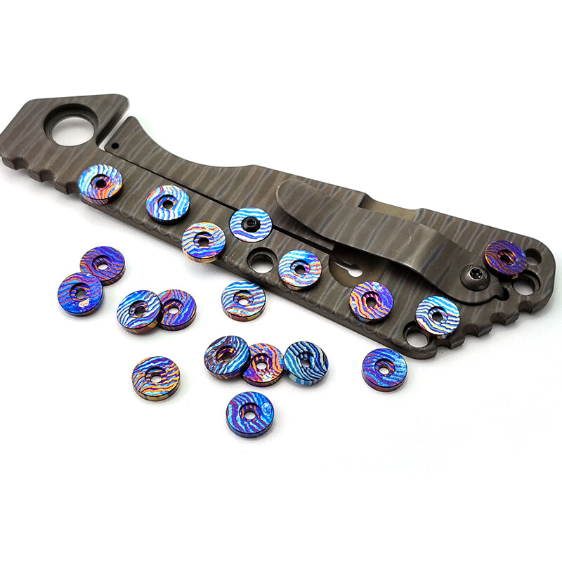 1PC. Ti-Damascus Pushing Disc for Strider SNG/SMF Emerson CQC ZT Hinder XM18