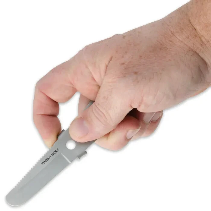 Timber Wolf Camp Tool with Carabiner (TW452) Matte Silver Stainless. Ships Free.