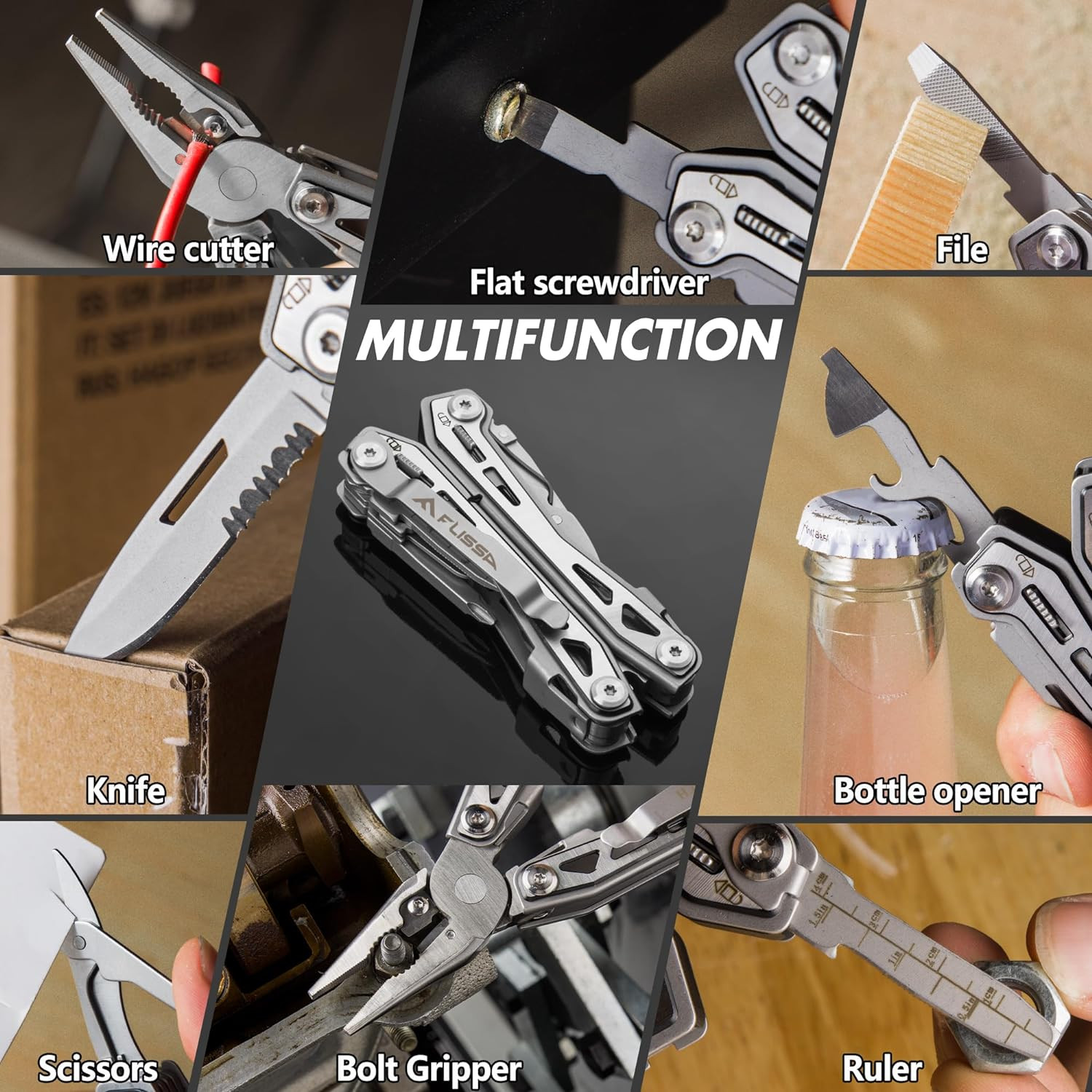 16-In-1 Stainless Steel Multi Tool, Gifts for Men Dad, EDC Multitool with Pocket