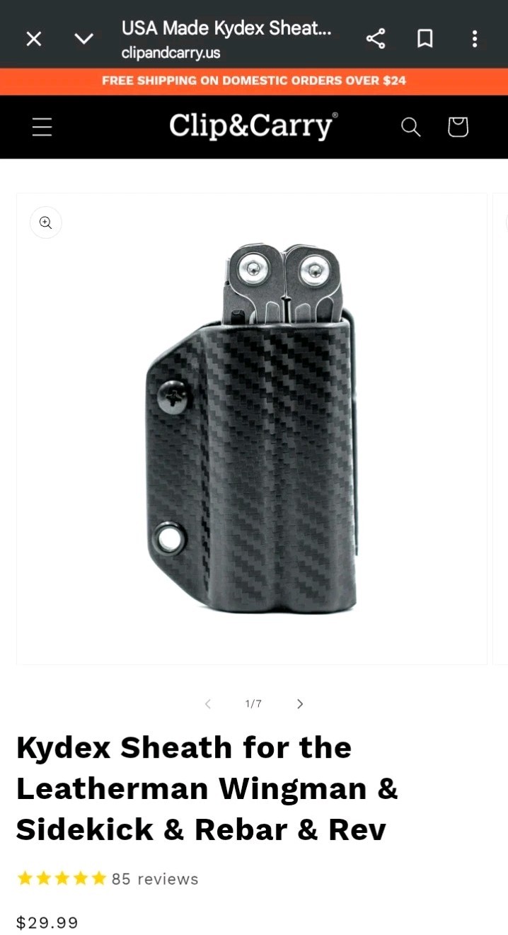 Clip & Carry Kydex Multitool Sheath Fits Leatherman: Wingman,Sidekick,Rebar,Rev