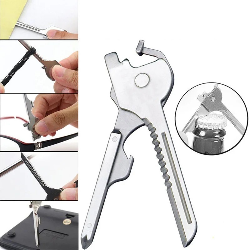 Swiss+Tech 6 In 1 Utili Multi Function Stainless Steel Key Tool Keychain Keyring