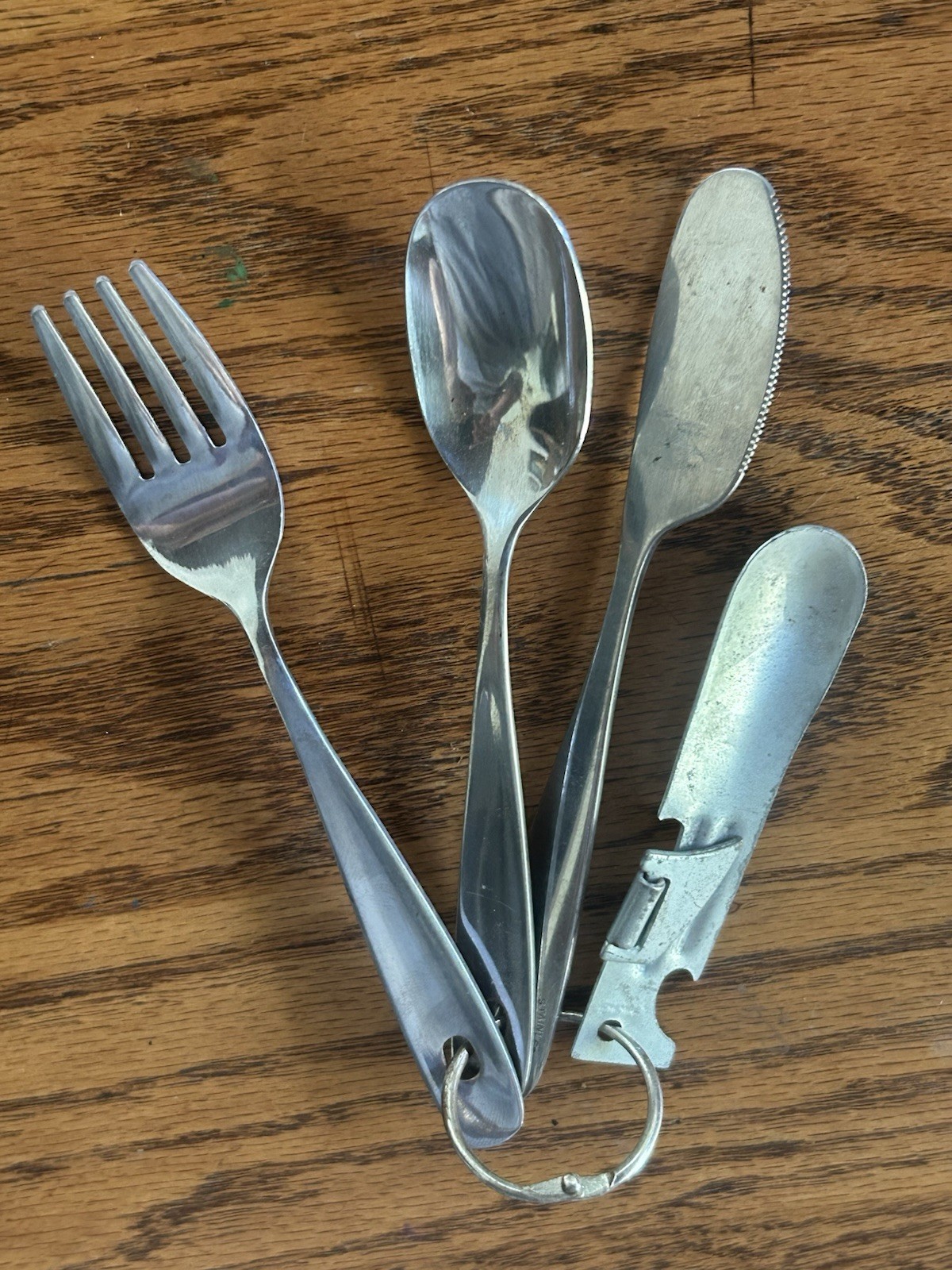 Hiking Utensil Set Fork Spoon Knife Can Opener Cutlery On Ring Combo Camping Out