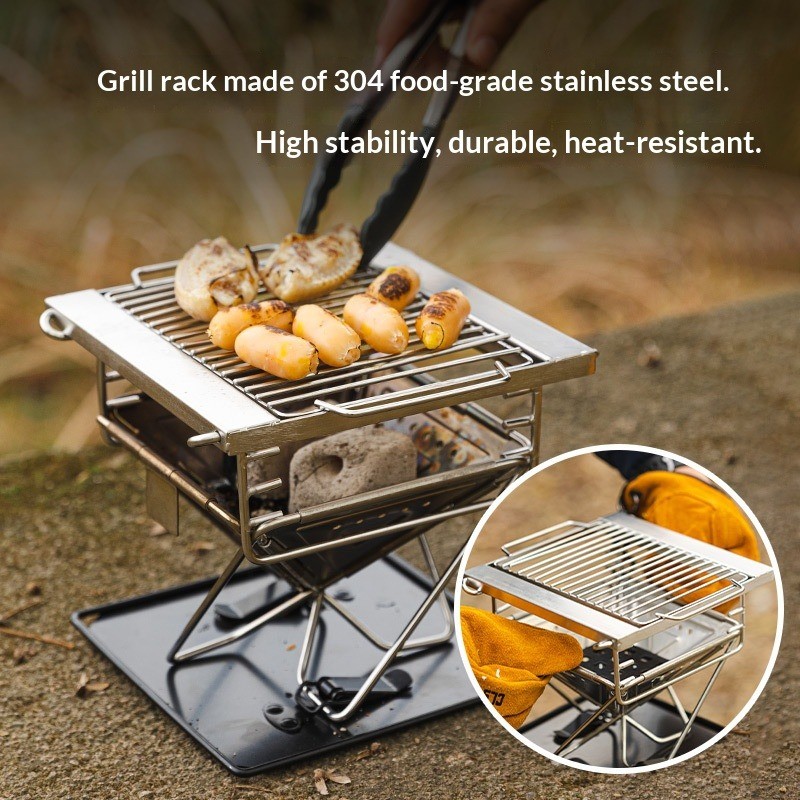 Outdoor folding barbecue grill stainless steel portable multifunctional grill