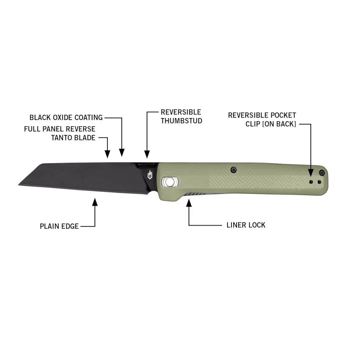 GERBER PLEDGE CLIP FOLDING KNIFE – GREEN HANDLE & BLACK OXIDE COATED BLADE
