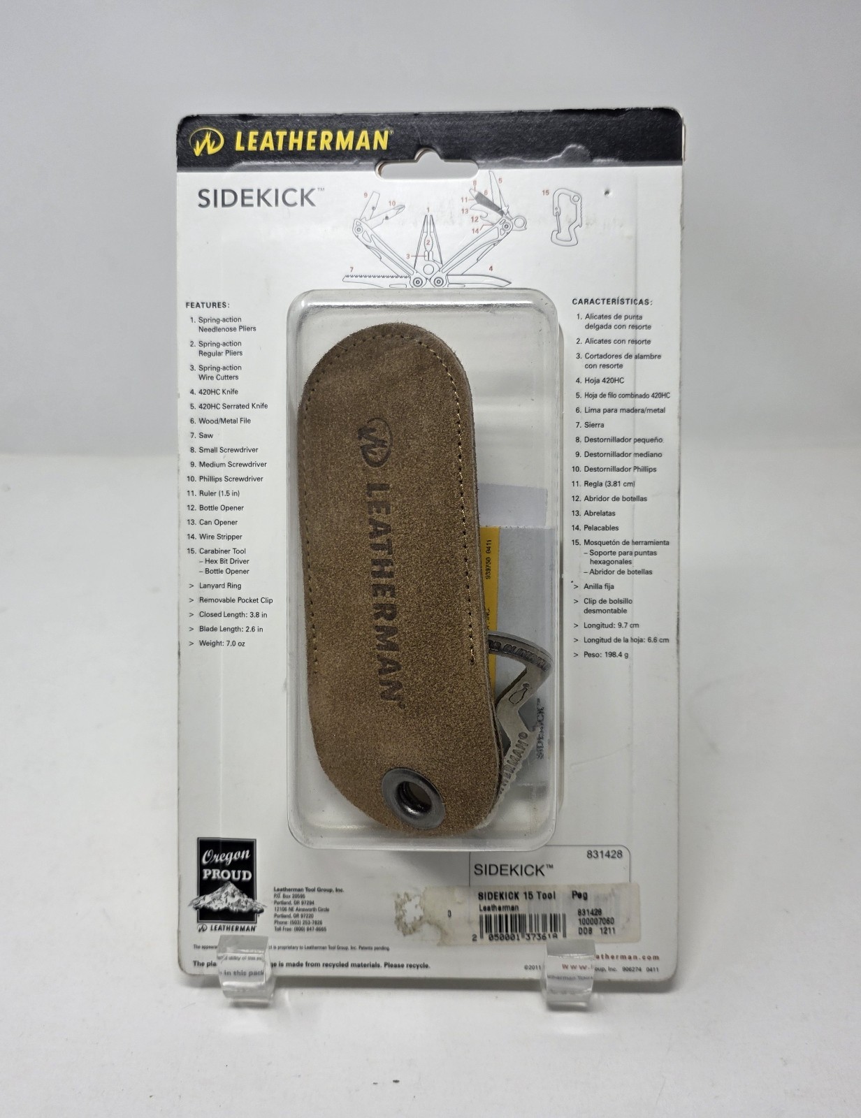 Leatherman Sidekick® 831428 Multi Tool 15 Tools w/ Leather Sleeve And Carabiner
