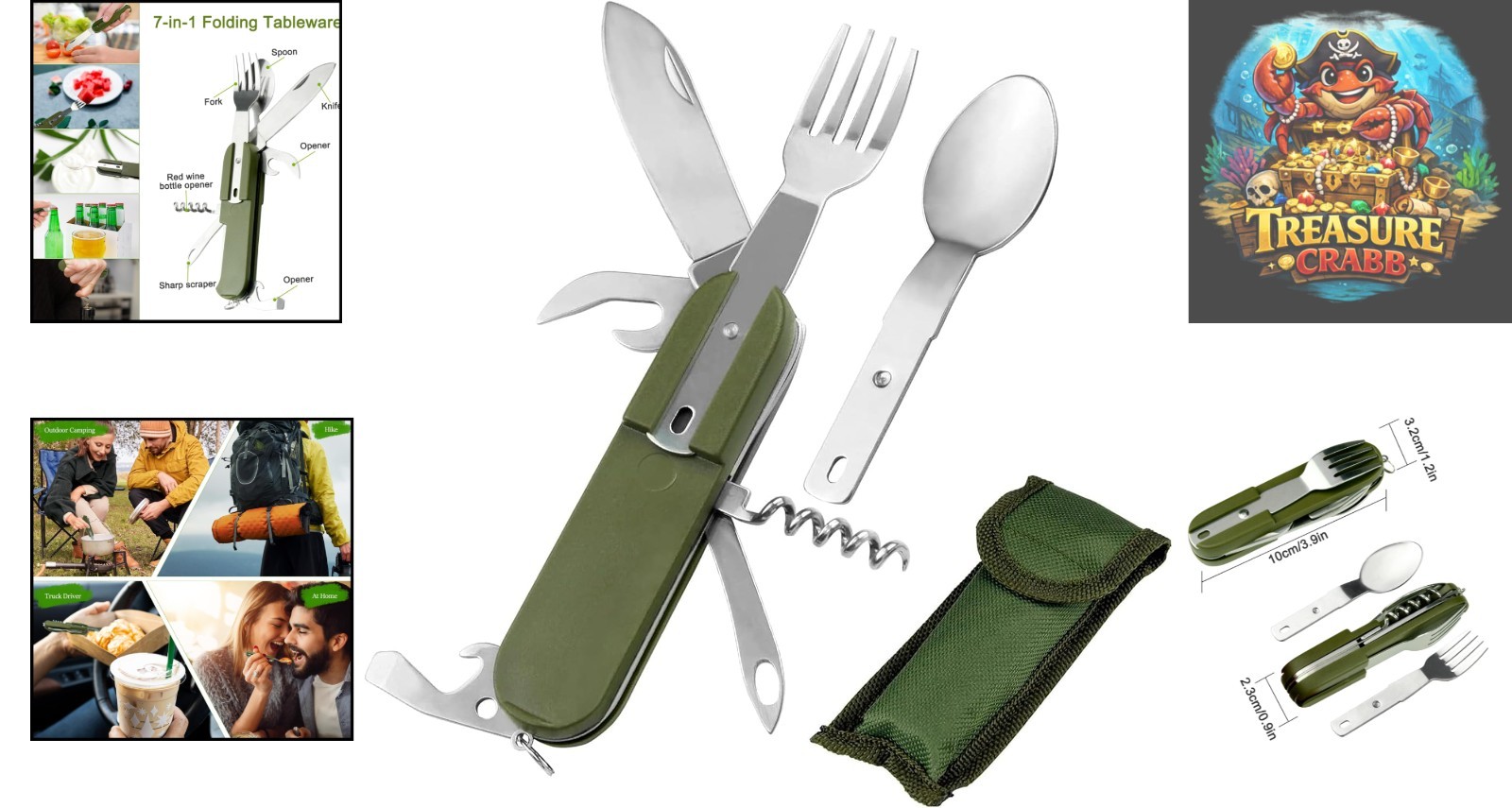 7-In-1 Stainless Steel Multi Function Camping Tool Utensils Knife Spoon Opener