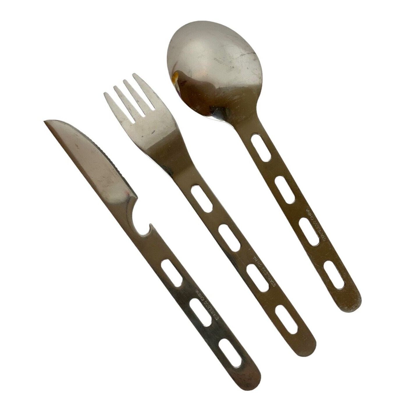Unbranded 3 Piece Stainless Steel Flatware Set On Ring Camping Hiking Fishing