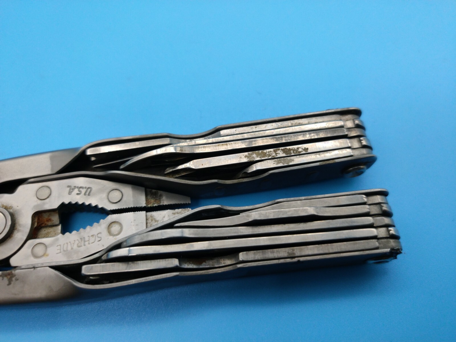 USED Schrade Tough multi tool folding pliers Made in USA All in one DAMAGED