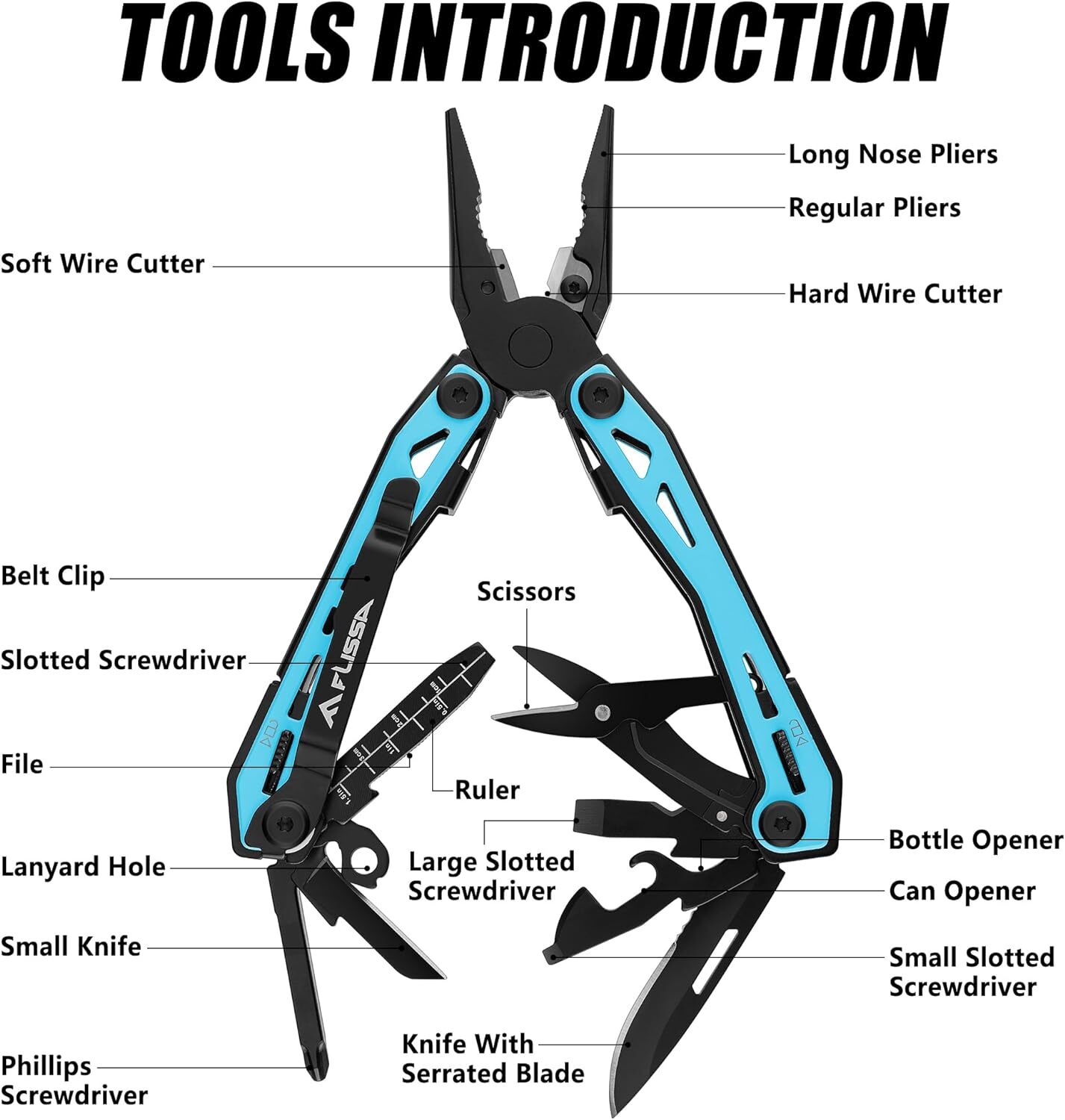 2025 FLISSA 16-in-1 Multi Tool Pliers Belt Clip and Oxford Pouch Camping Outdoor