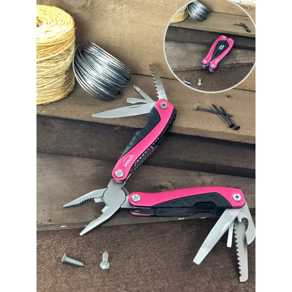 Pink 14 In 1 Multi Tool Pliers Stainless Steel Pocket Survival Tool Lightweight