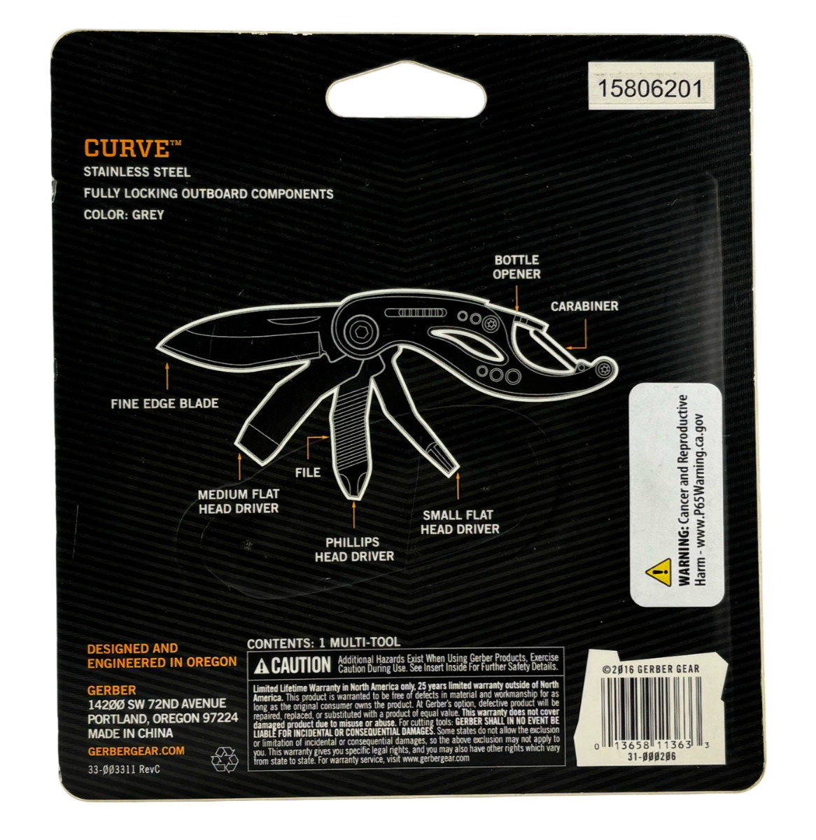 Gerber Curve Multi-Tool Black Clip-N-Go 6 in 1 Survival Camping Gear NIB