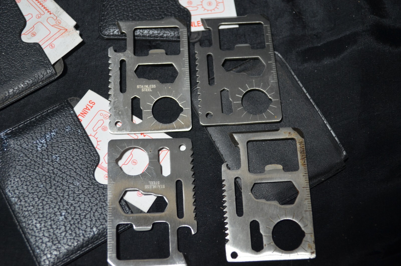 Lot of 4 Mini Wallet Multi Survival Tool in pouch Stainless Steel Thin 11 in 1