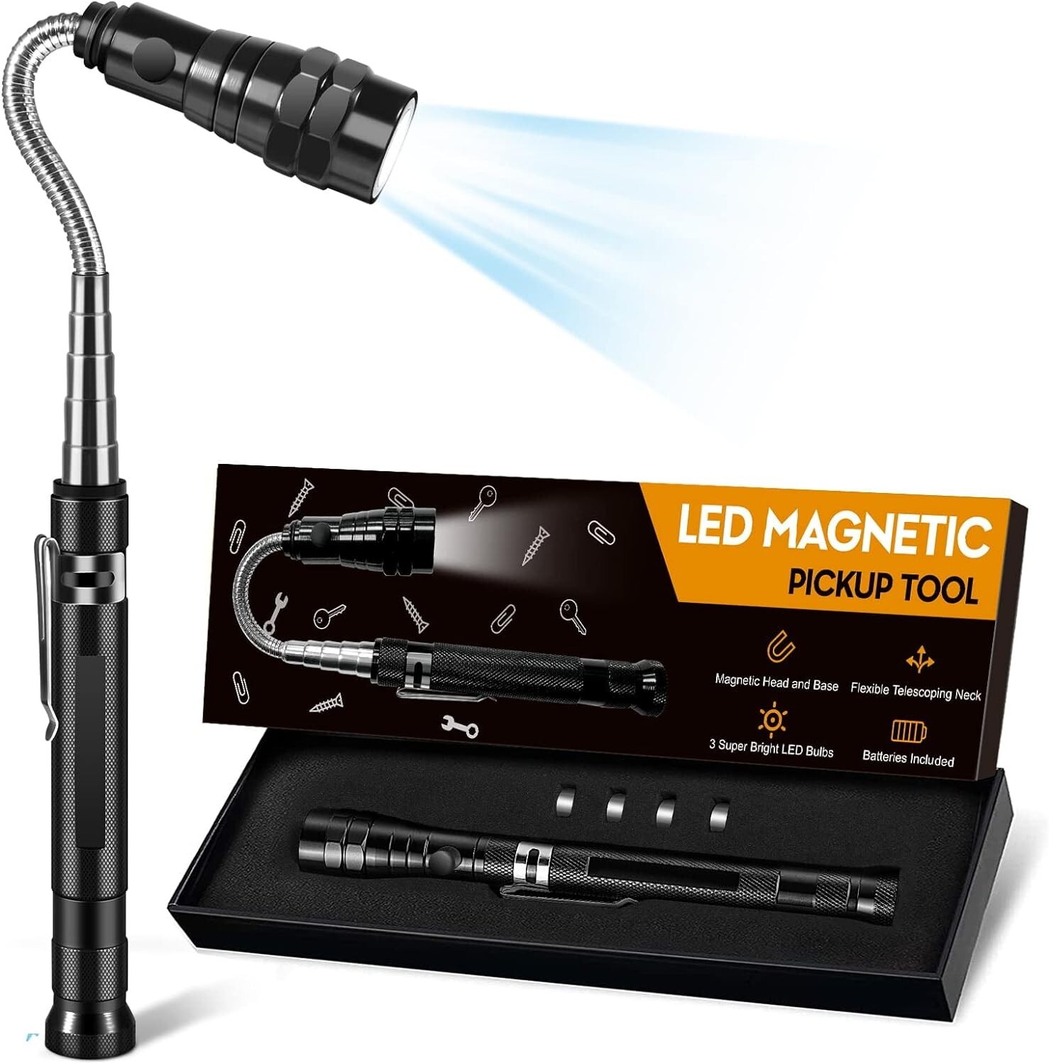 LED Magnetic Pickup Tool, Christmas Gifts for Men Him Stocking Stuffers A