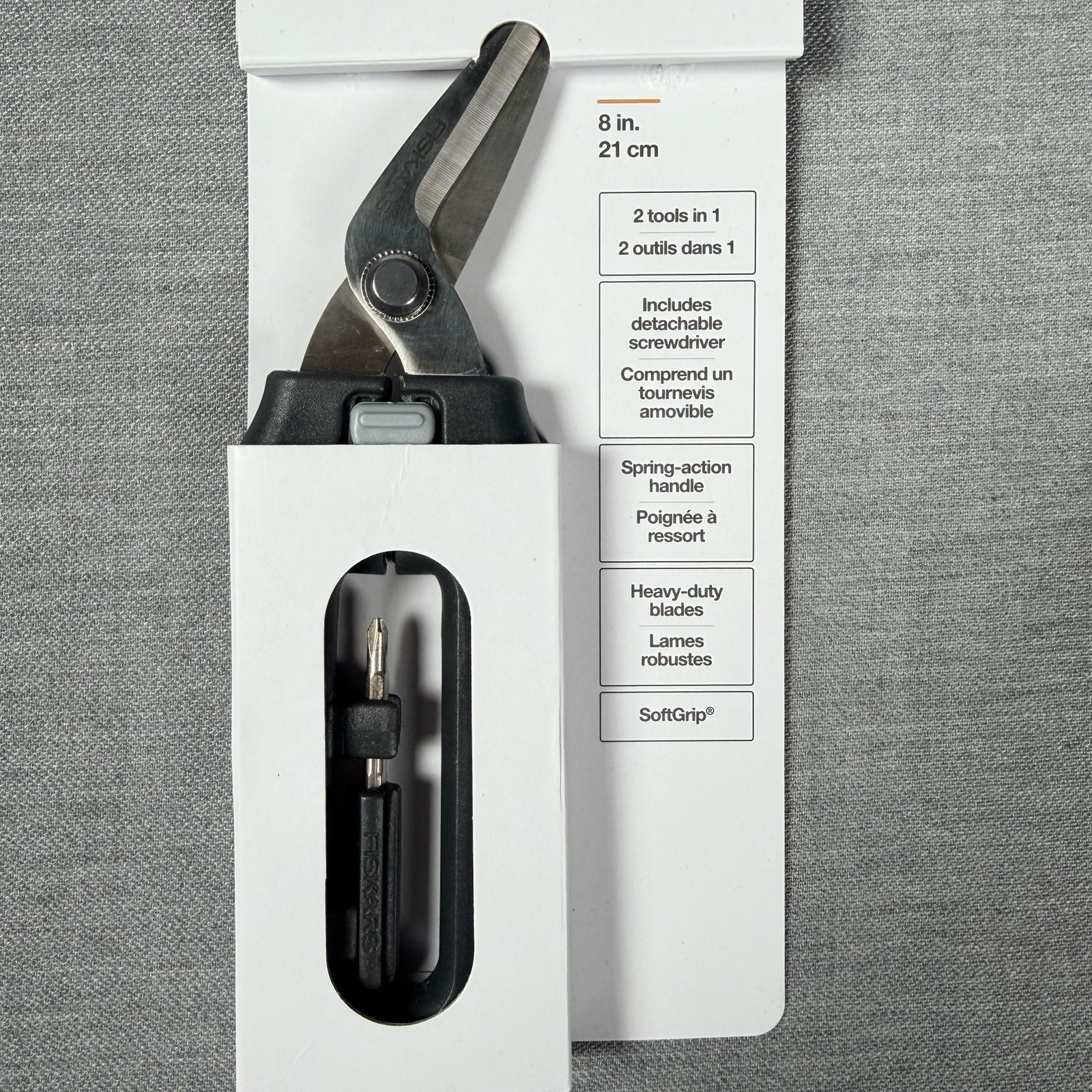 Fiskars Package Opener Scissors, Detachable Screwdriver 2 in 1 Heavy Duty Blades