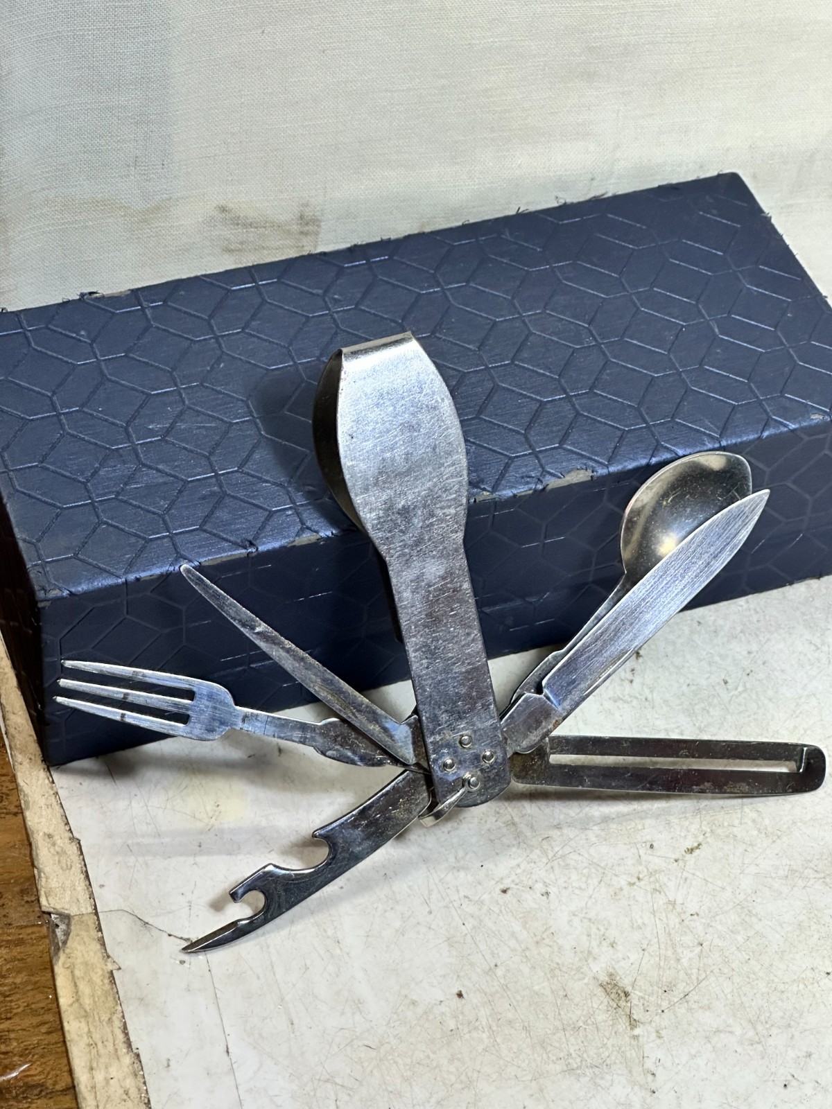 Vintage Folding Camping Multi Tool Cutlery Set Spoon Fork Knife Opener