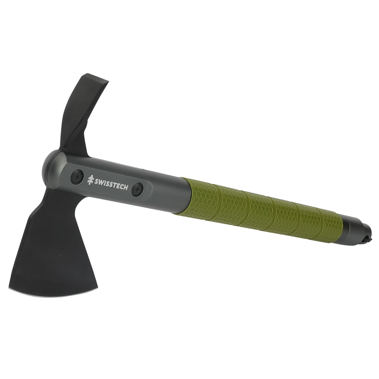 Swiss Tech Multi-Tool Hatchet with Pocket Knife, No-Slip Silicone Grip, Green