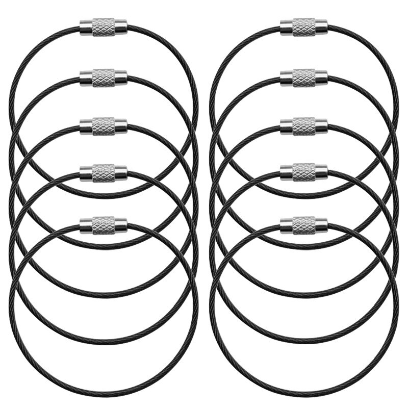 10PCS 15CM Stainless Steel Outdoor Key Chain Rings Screw Lock Gadge Tools