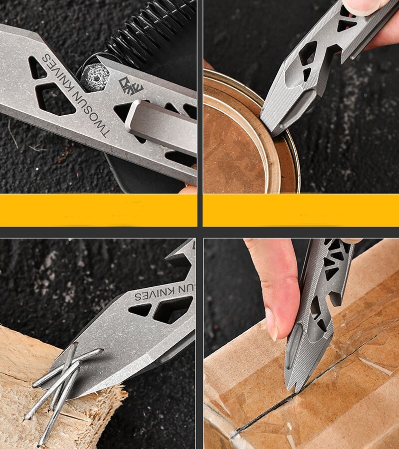 TWOSUN Titanium Alloy Hollow Out Pry Bar Crowbar Opener Pocket EDC Multi Tools