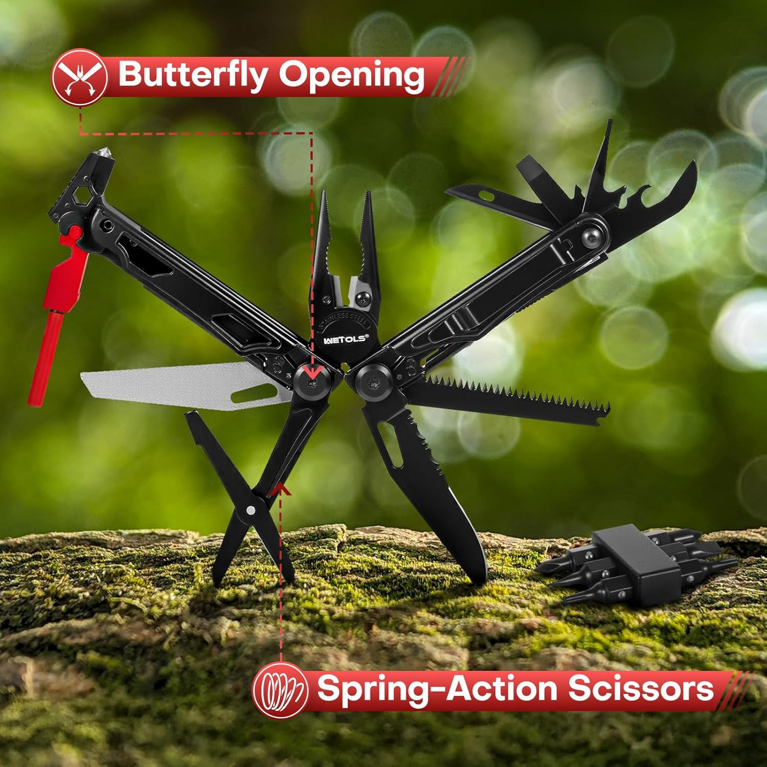 Multitool with Pocket Knife, 27-In-1 Stainless Steel Needle Nose Pliers with Scr