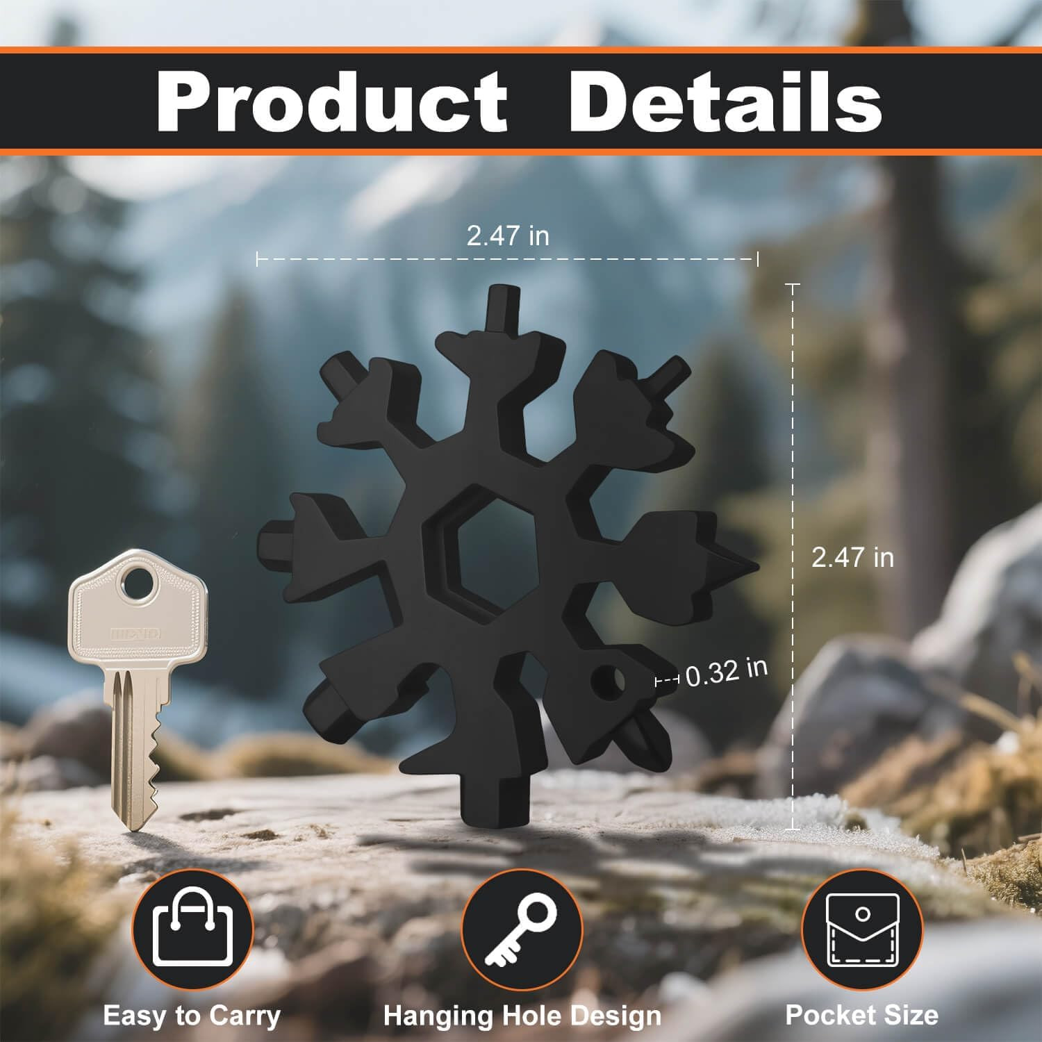 Snowflake Multi Tool 2 Pack – Stainless Steel 18 in 1 Multitool with Carabiner,B