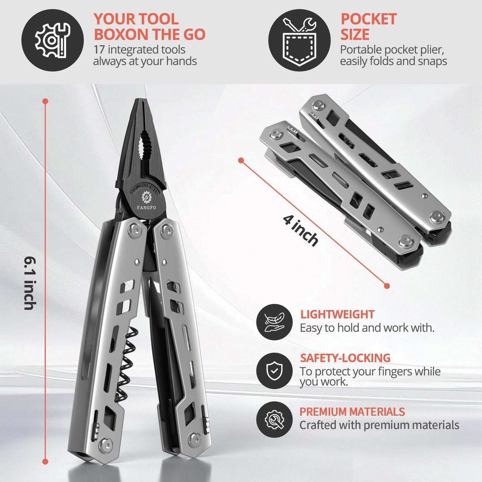 Multitool 17-in-1 Stainless Steel Multi Tool with Pocket Knife Needle Nose Pl…